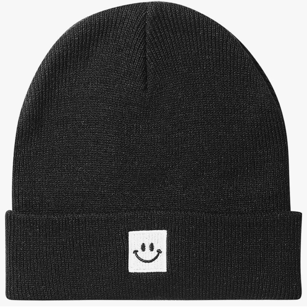Black Beanie with Smiley Patch